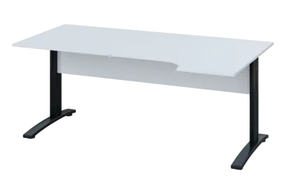 ERK 18 - 184 stůl kancelářský, rohový, pravý, kovová podnož černá, deska 18 mm, široký 1800 mm, bílá